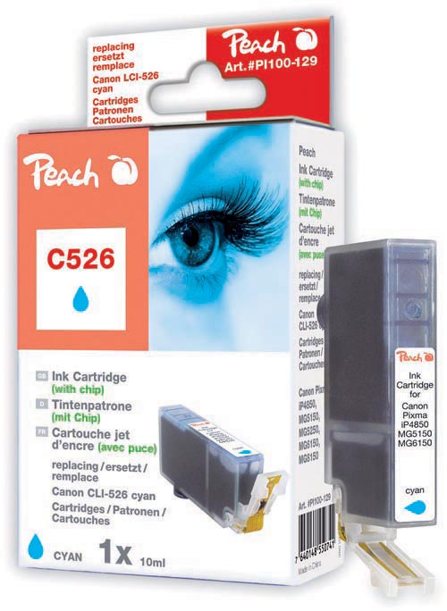 PEACH Canon C526, cyan XL,s čipem,CLI-526c, iP4850