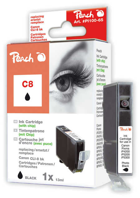 PEACH Canon C8, black, s čipem,CLI-8 bk, iP4200