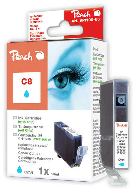 PEACH Canon C8 cyan, s čipem,CLI-8 c, iP4200