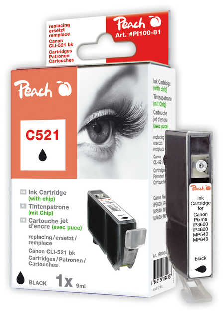 PEACH Canon C521, black XL,s čipem,CLI-521bk, iP3600