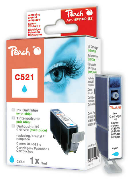 PEACH Canon C521 XL, cyan,s čipem,CLI-521c, iP3600