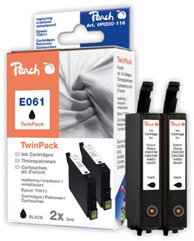PEACH Epson Stylus E061, D88, black, T0611, TwinPack
