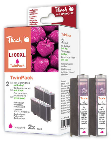 PEACH Lexmark L100XL, S305, magenta XL,Twinpack., No. 100XL