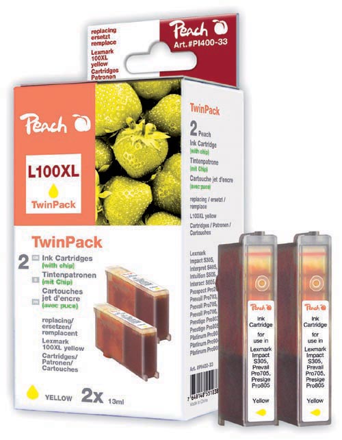 PEACH Lexmark L100XL, S305, yellow XL,Twinpack., No. 100XL